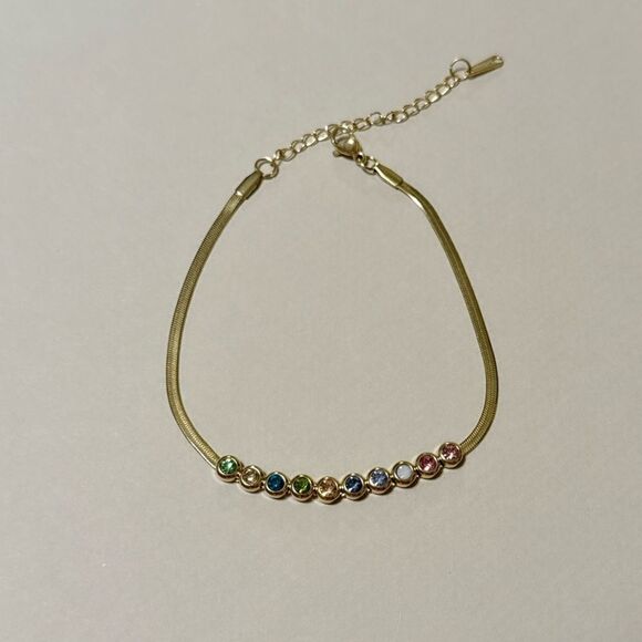 Anthropologie Gold Multicolor Gem Bracelet - Picture 2 of 4